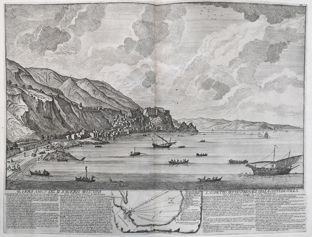 Uppslag ur "Tavole naturali istoriche di Scilla e Cariddi e del Canale di Messina", 1775